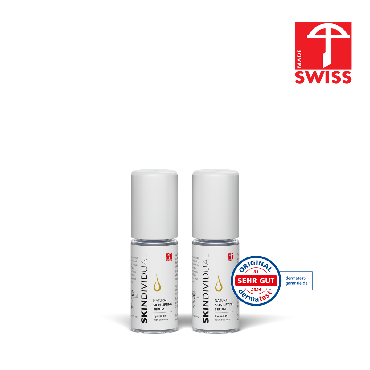 SKINDIVIDUAL Vorteilsset 2× Hyaluron Augengel Roll On, Swiss Made und Dermatest-Siegel „sehr gut“