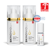 SKINDIVIDUAL Anti-Aging Skincare Set: 2× Natural Skin Lifting Serum 30 ml und Hyaluron Augengel Roll On, Swiss Made und Dermatest-Siegel „sehr gut“