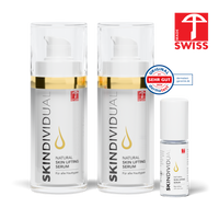 SKINDIVIDUAL Anti-Aging Skincare Set: 2× Natural Skin Lifting Serum 30 ml und Hyaluron Augengel Roll On, Swiss Made und Dermatest-Siegel „sehr gut“